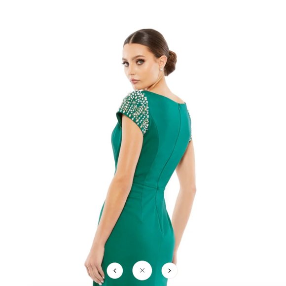 MAC DUGGAL 55718 BEADED CAP SLEEVE BATEAU COLUMN EMERALD GREEN GOWN sz 16 - Picture 6 of 8